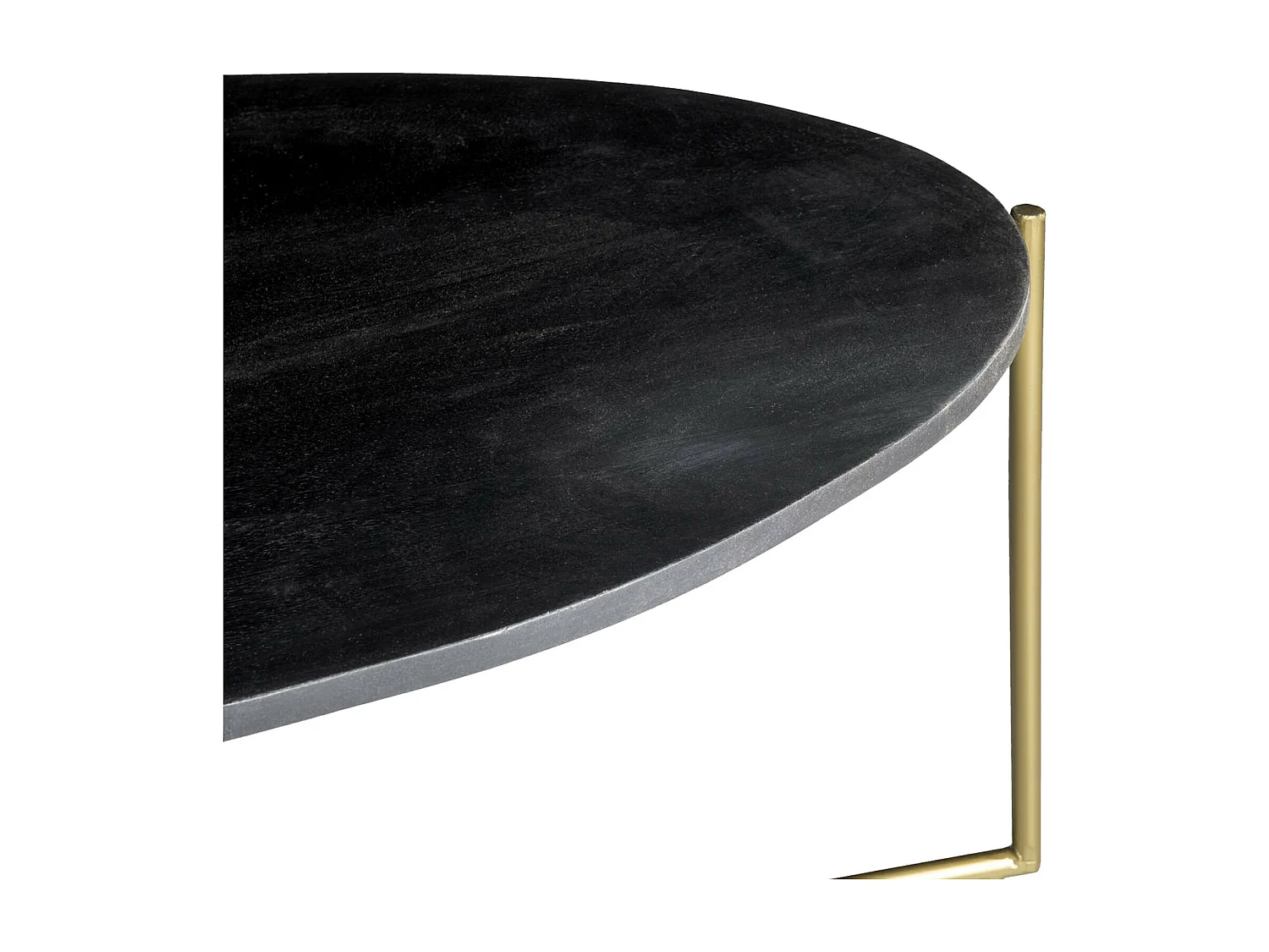 BRASS-Table basse ovale en bois massif noir et laiton