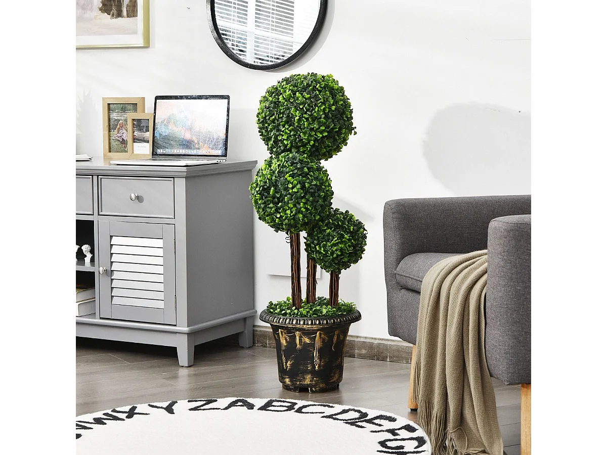 Plante Artificiel Arbuste avec Feuilles à l'aspect Authentique 90 CM Fausse Plante en Pot Plastique Décoration Interieur et Exterieur Arbre Artificiel Salon Balcon Chambre Bureau (Vert)