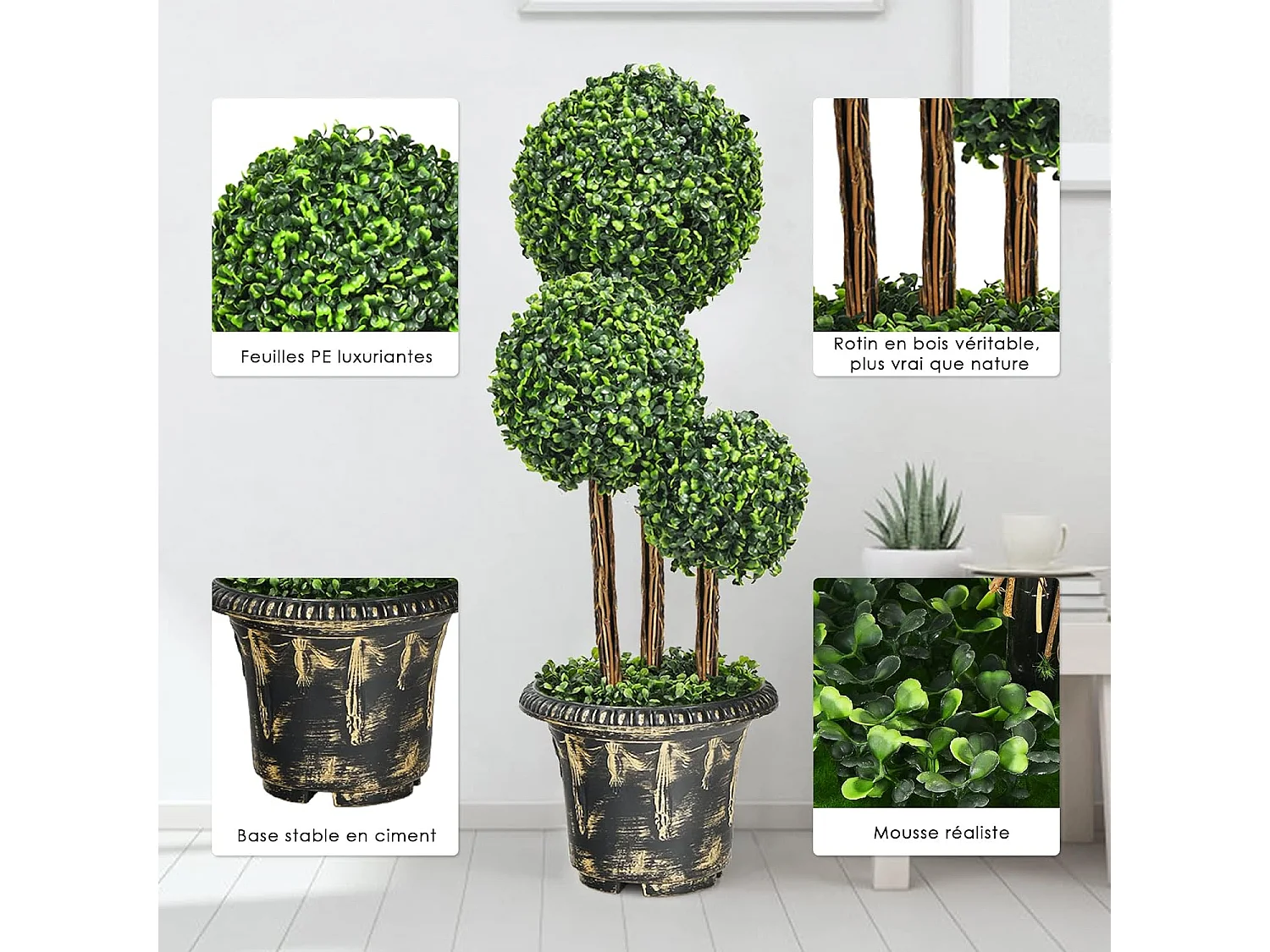 Plante Artificiel Arbuste avec Feuilles à l'aspect Authentique 90 CM Fausse Plante en Pot Plastique Décoration Interieur et Exterieur Arbre Artificiel Salon Balcon Chambre Bureau (Vert)