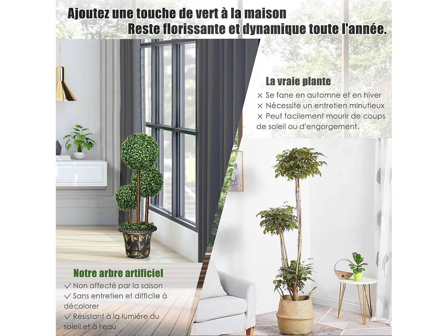 Plante Artificiel Arbuste avec Feuilles à l'aspect Authentique 90 CM Fausse Plante en Pot Plastique Décoration Interieur et Exterieur Arbre Artificiel Salon Balcon Chambre Bureau (Vert)