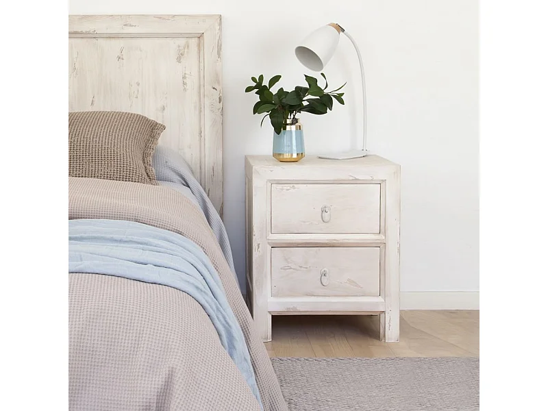 Table de chevet en bois massif blanc 50x61