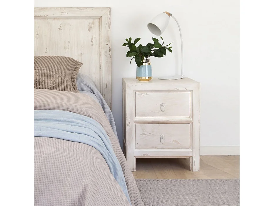 Table de chevet en bois massif blanc 50x61