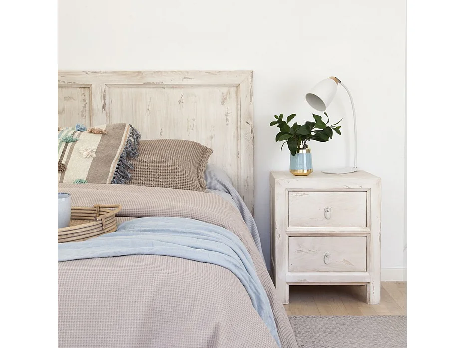 Table de chevet en bois massif blanc 50x61