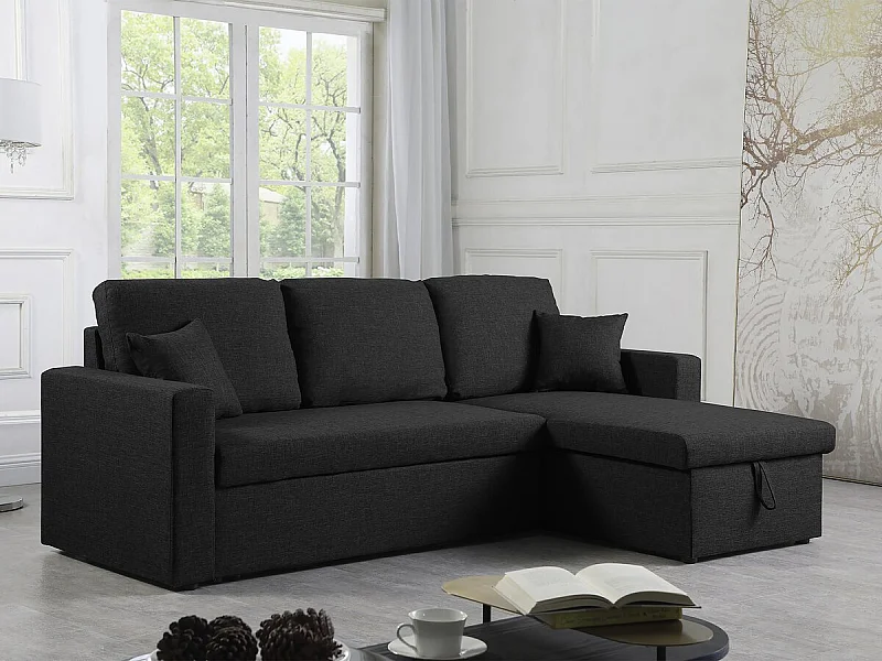 Sofá de canto conversível reversível com baú "Alain II" - 3 lugares - Cinza claro