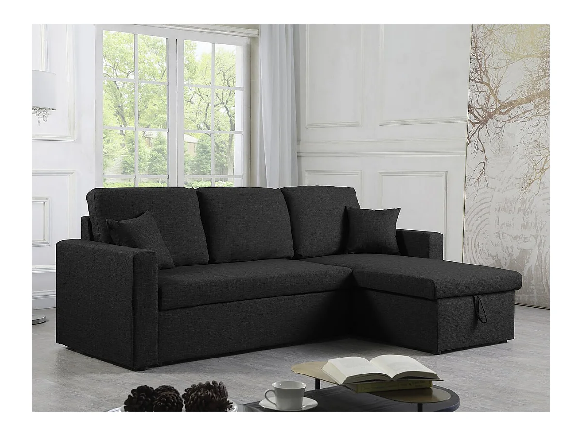 Canapé d'angle convertible/ réversible avec coffre "Alain II" - 3 places - Noir