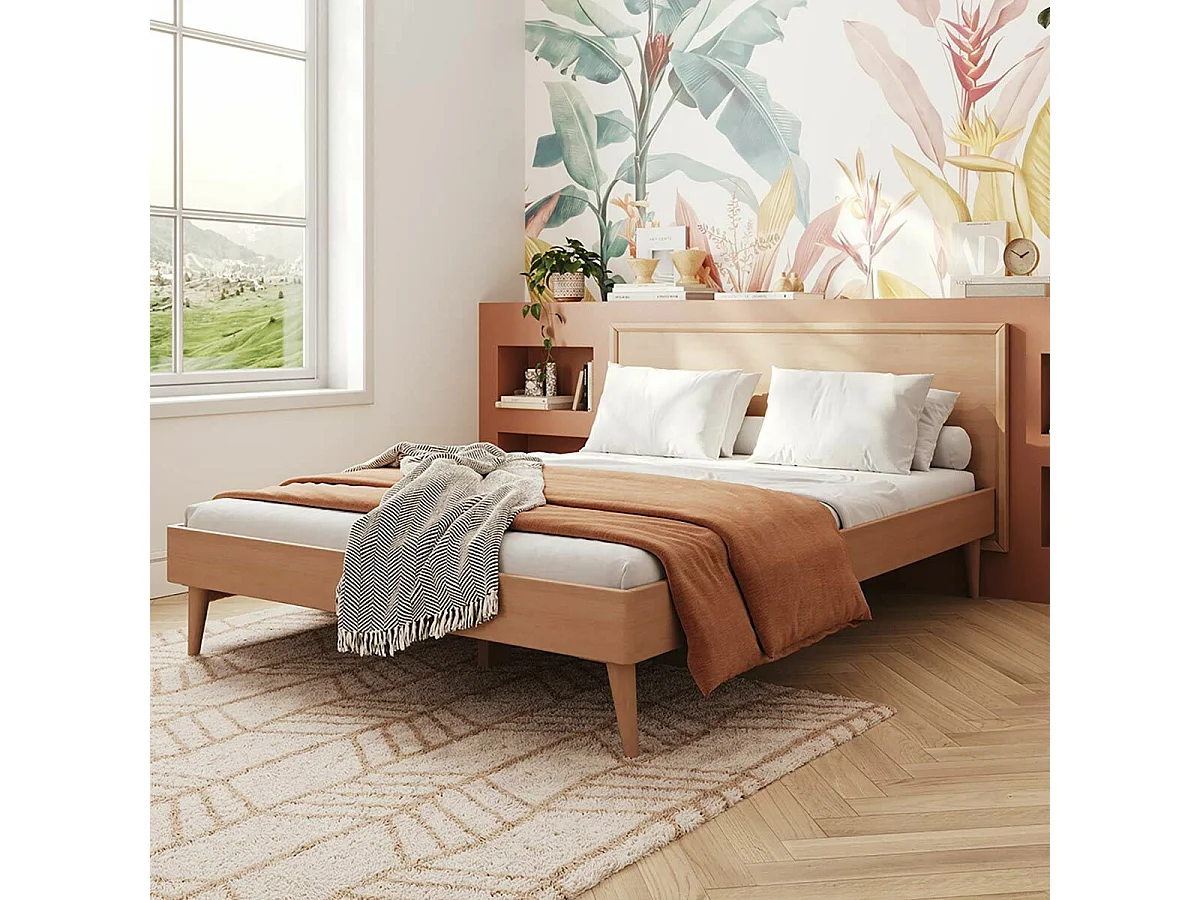 Lit 2 places 160x200 cm bois massif bois naturel MIA