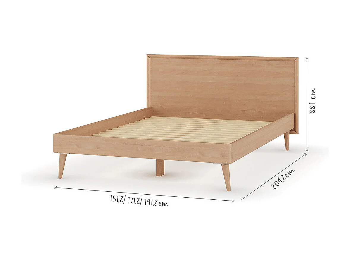 Lit 2 places 160x200 cm bois massif bois naturel MIA