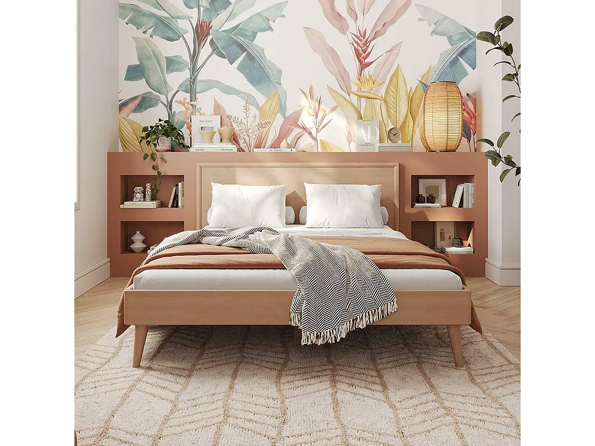 Lit 2 places 160x200 cm bois massif bois naturel MIA