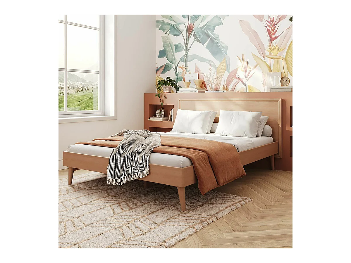 Lit 2 places 140x200 cm bois massif bois naturel MIA