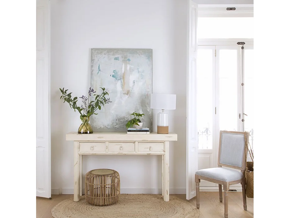 Meuble d'entrée en bois massif blanc 150x90