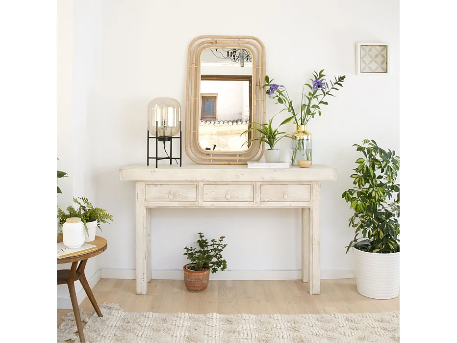 Meuble d'entrée en bois massif blanc 150x90