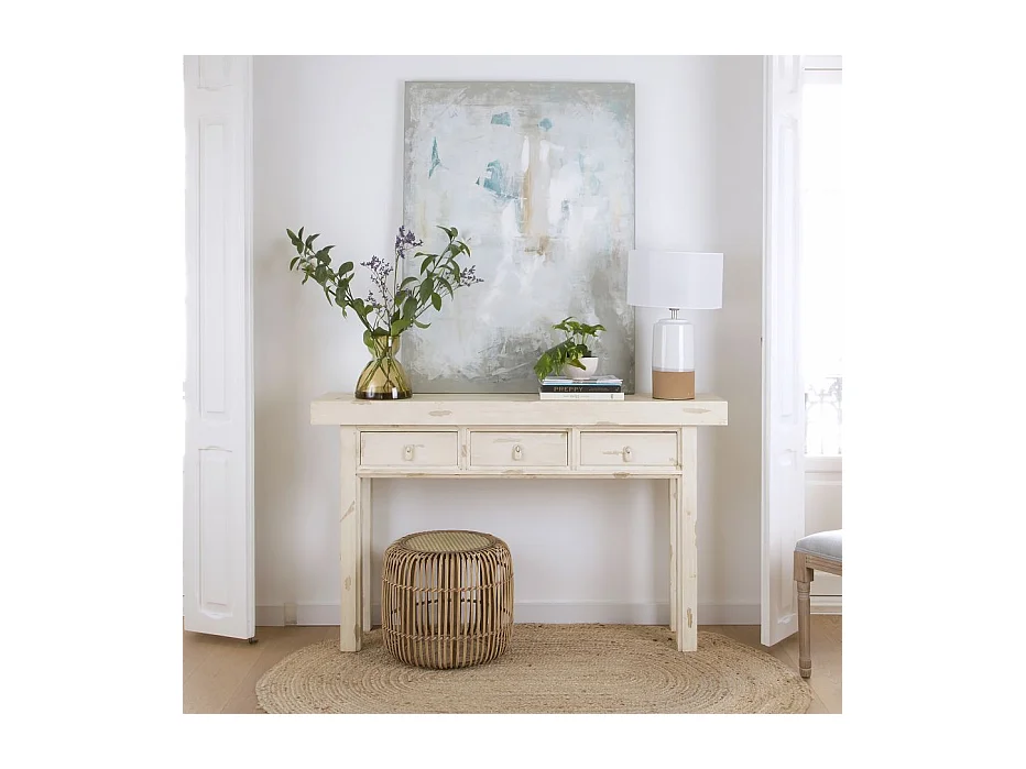 Meuble d'entrée en bois massif blanc 150x90