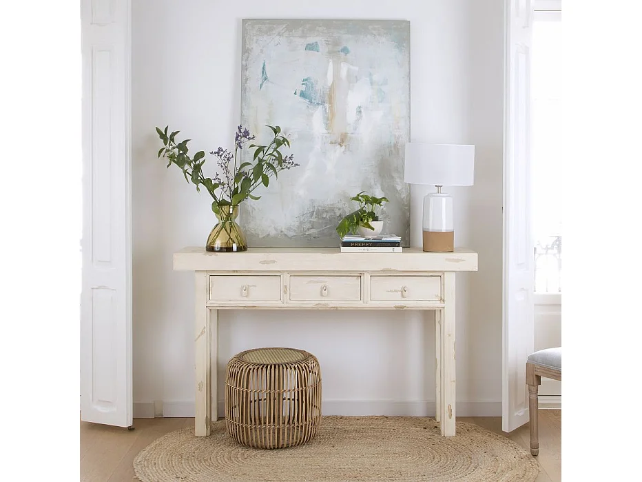 Meuble d'entrée en bois massif blanc 150x90