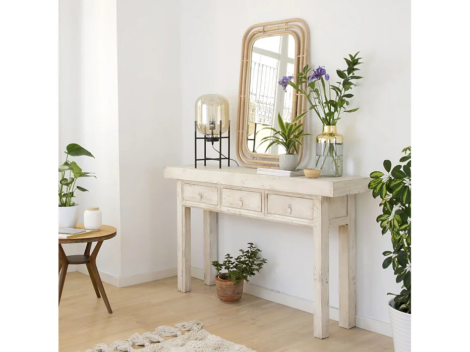 Meuble d'entrée en bois massif blanc 150x90