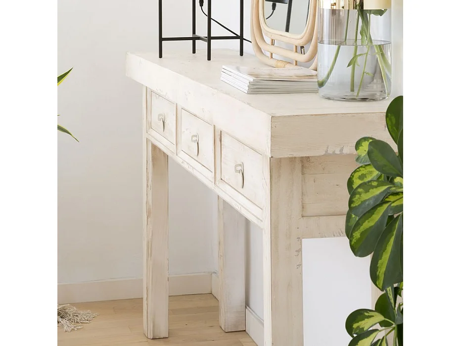 Meuble d'entrée en bois massif blanc 150x90