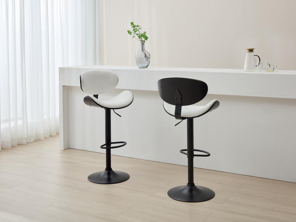 Barhocker 2er-Set höhenverstellbar - Bouclé-Stoff, Eschenfurnier & Metall - günstig online kaufen