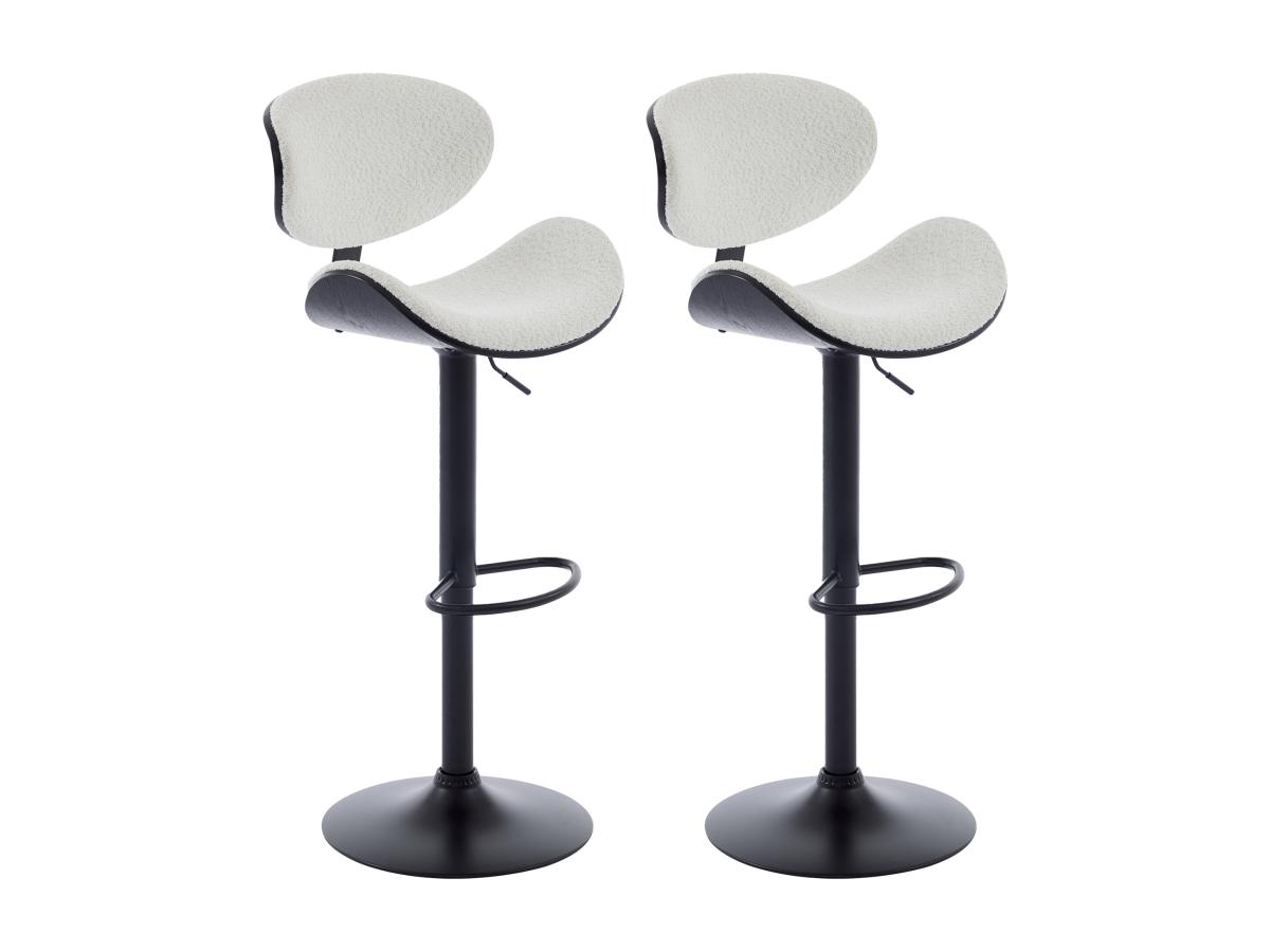 Barhocker 2er-Set höhenverstellbar - Bouclé-Stoff, Eschenfurnier & Metall - günstig online kaufen