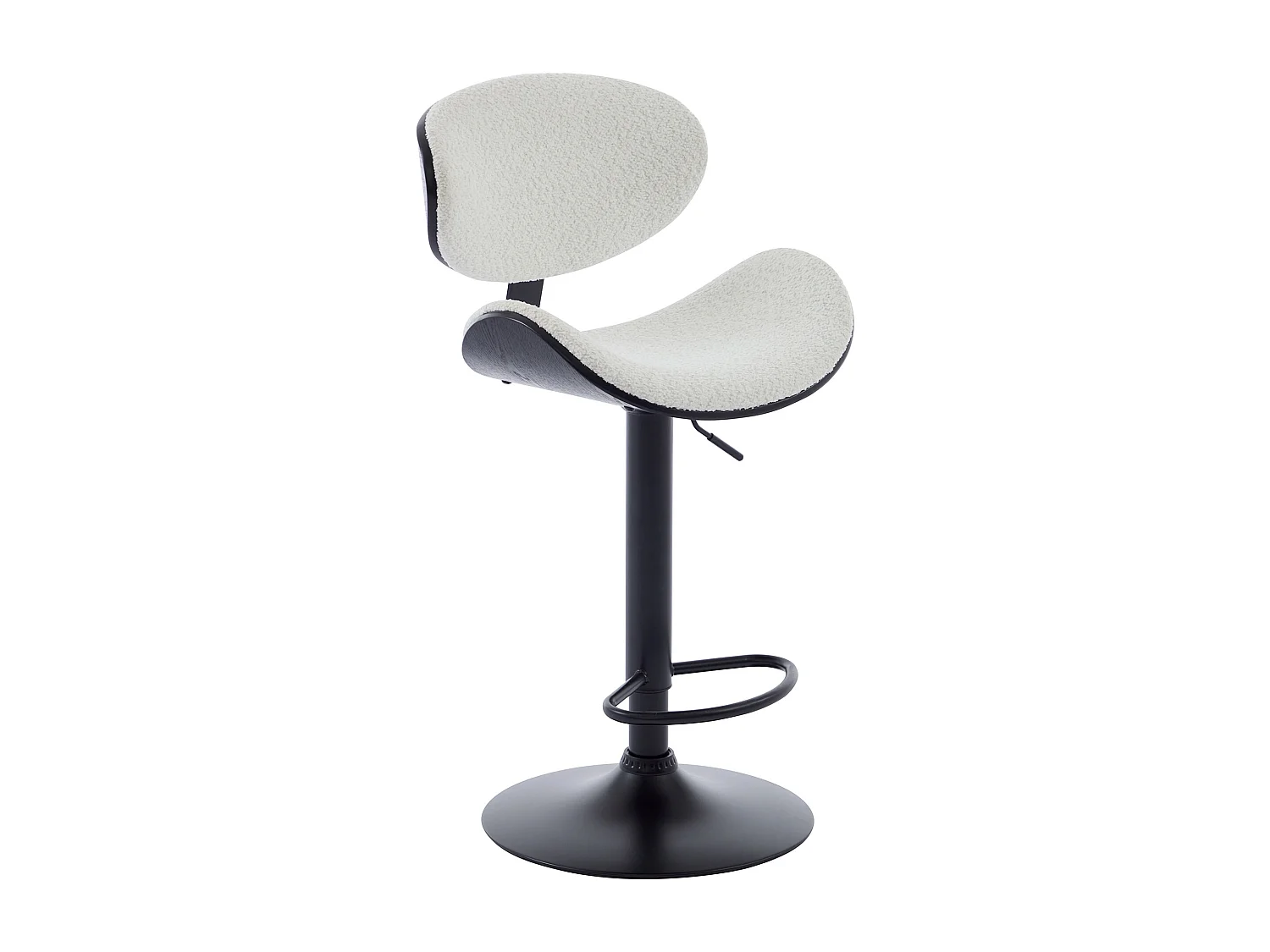 Lot de 2 tabourets de bar en tissu bouclette, placage frêne et métal - Hauteur réglable - Blanc et Noir - MONTENEGRO