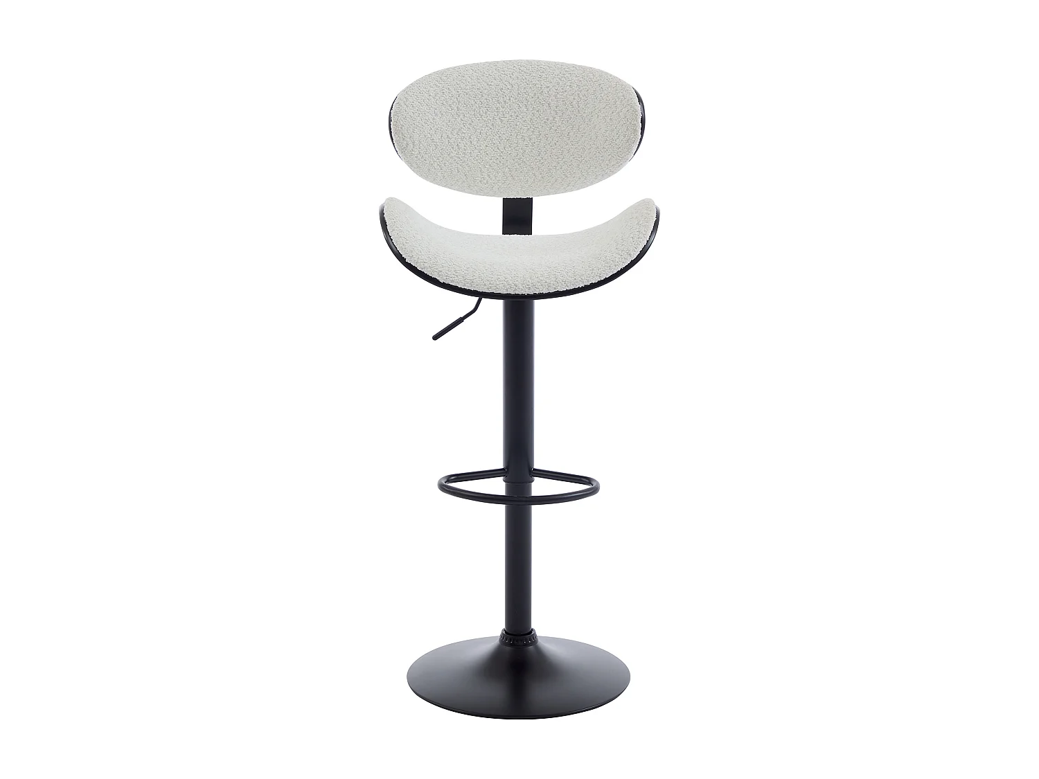 Lot de 2 tabourets de bar en tissu bouclette, placage frêne et métal - Hauteur réglable - Blanc et Noir - MONTENEGRO