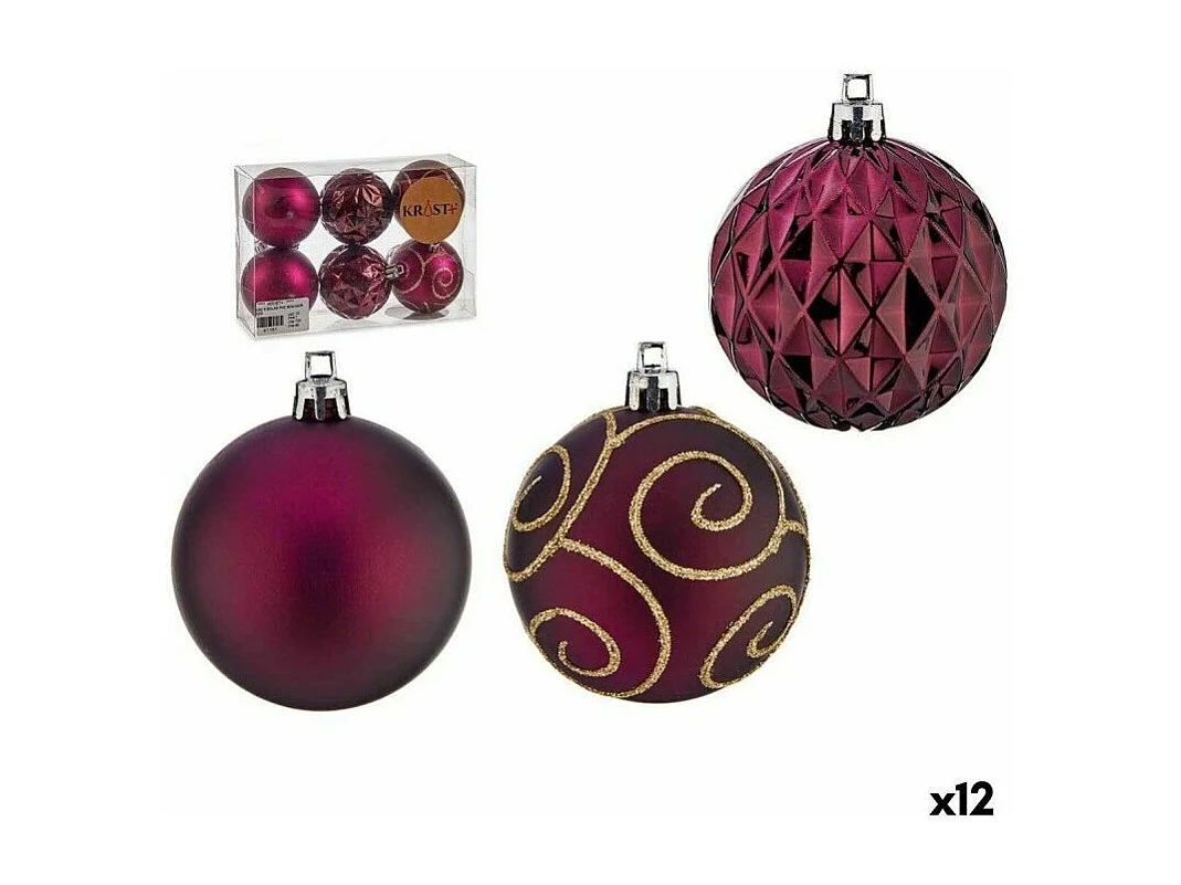 Lot de boules de Noël Violet Plastique Ø 6 cm (12 Unités)
