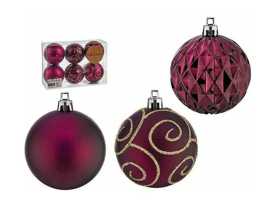 Lot de boules de Noël Violet Plastique Ø 6 cm (12 Unités)