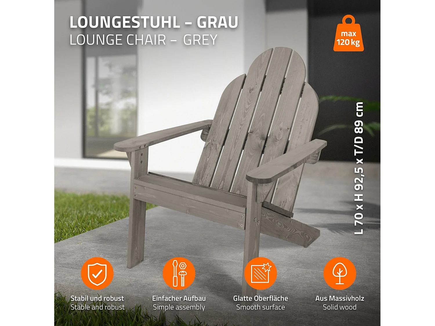 2x Sedie poltrone Adirondack da giardino terrazza legno massello di pino robusto