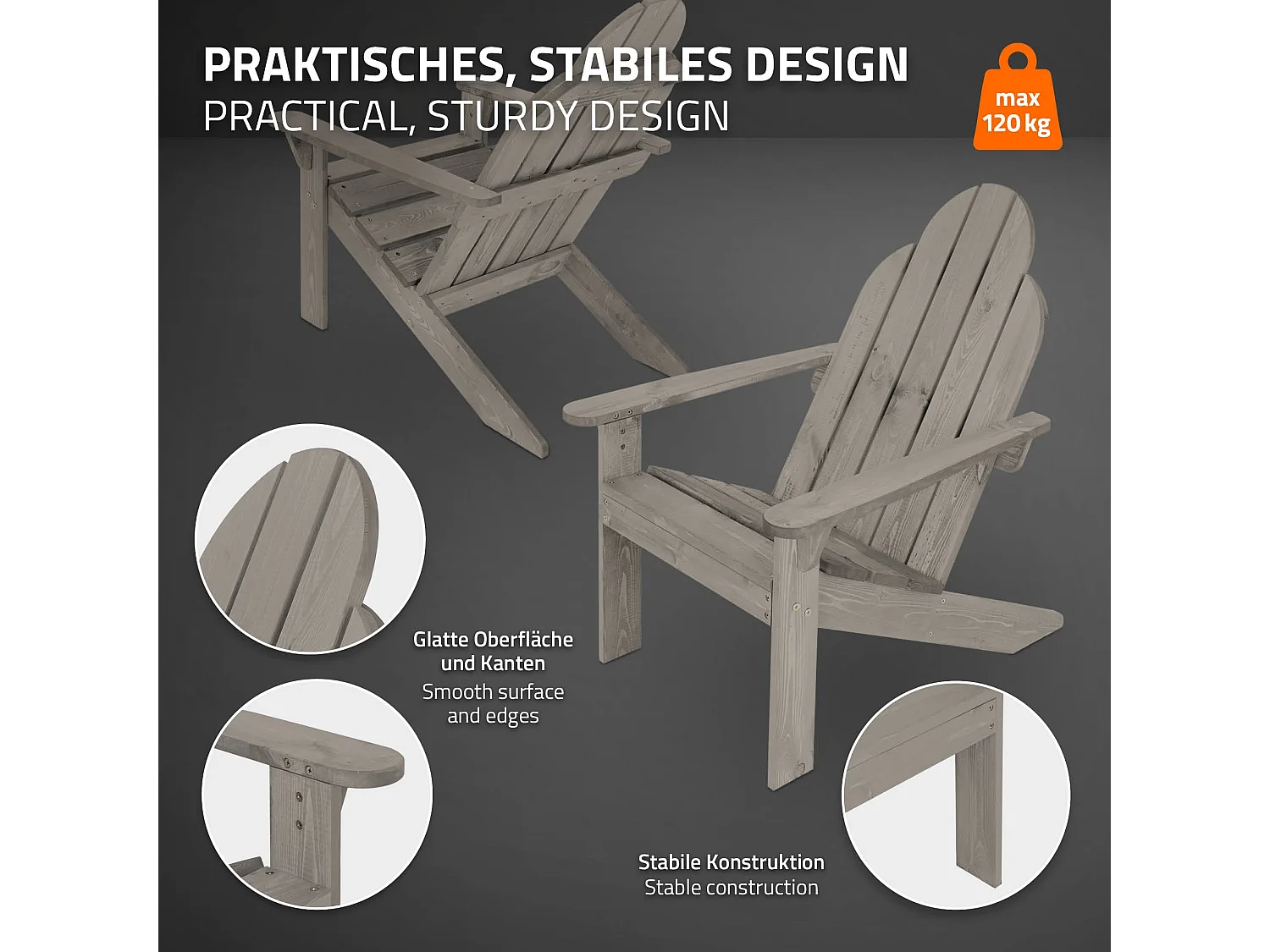 2x Sedie poltrone Adirondack da giardino terrazza legno massello di pino robusto
