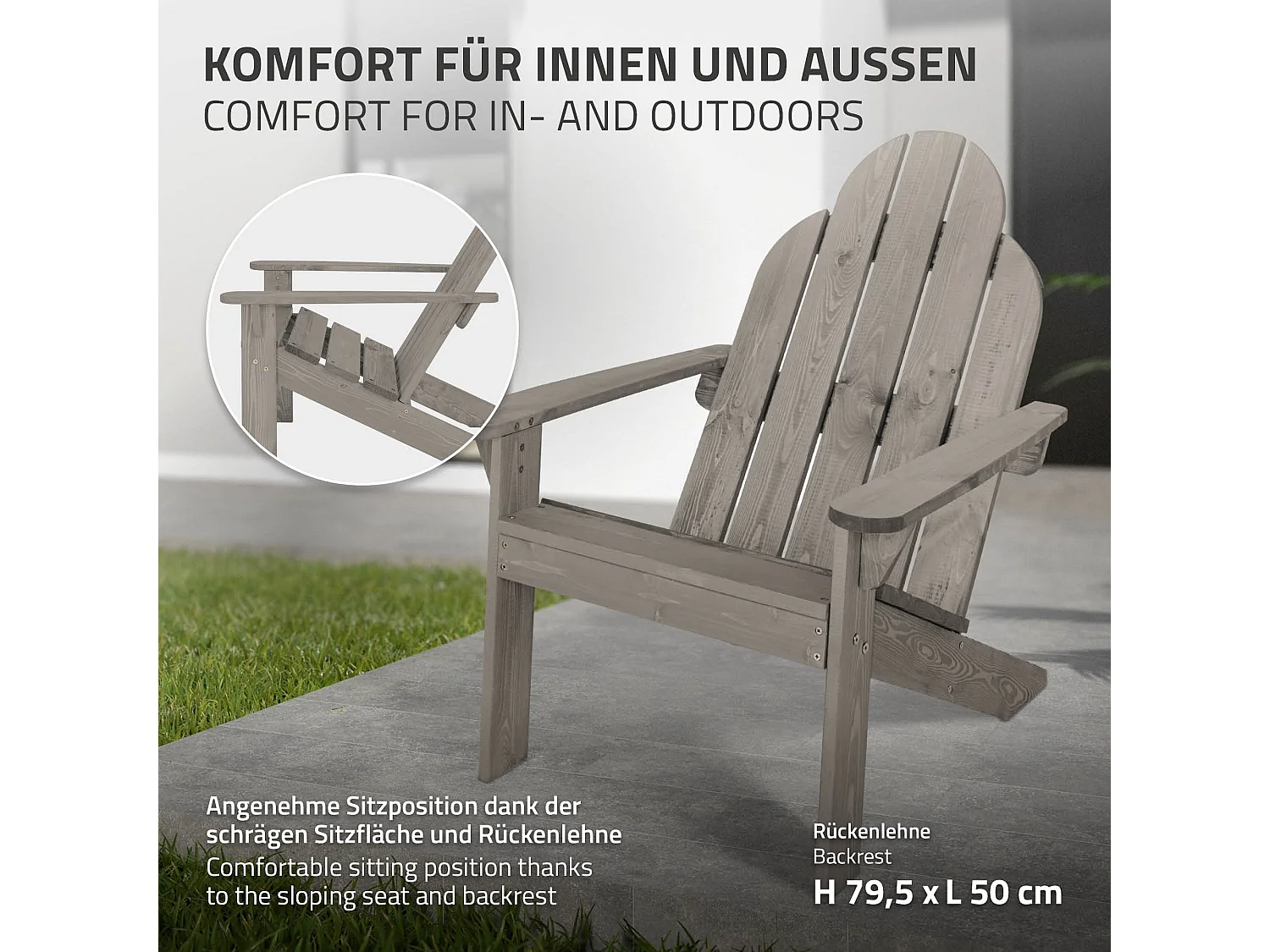 2x Sedie poltrone Adirondack da giardino terrazza legno massello di pino robusto
