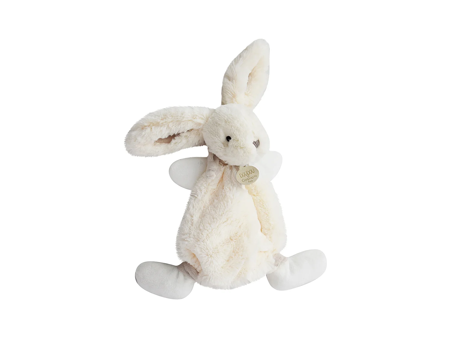 Doudou lapin plat 26 cm polyester collection LAPIN BONBON blanc/beige taupe