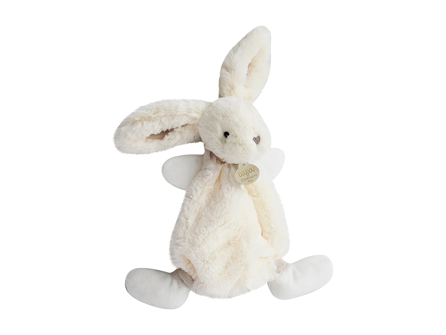 Doudou lapin plat 26 cm polyester collection LAPIN BONBON blanc/beige taupe