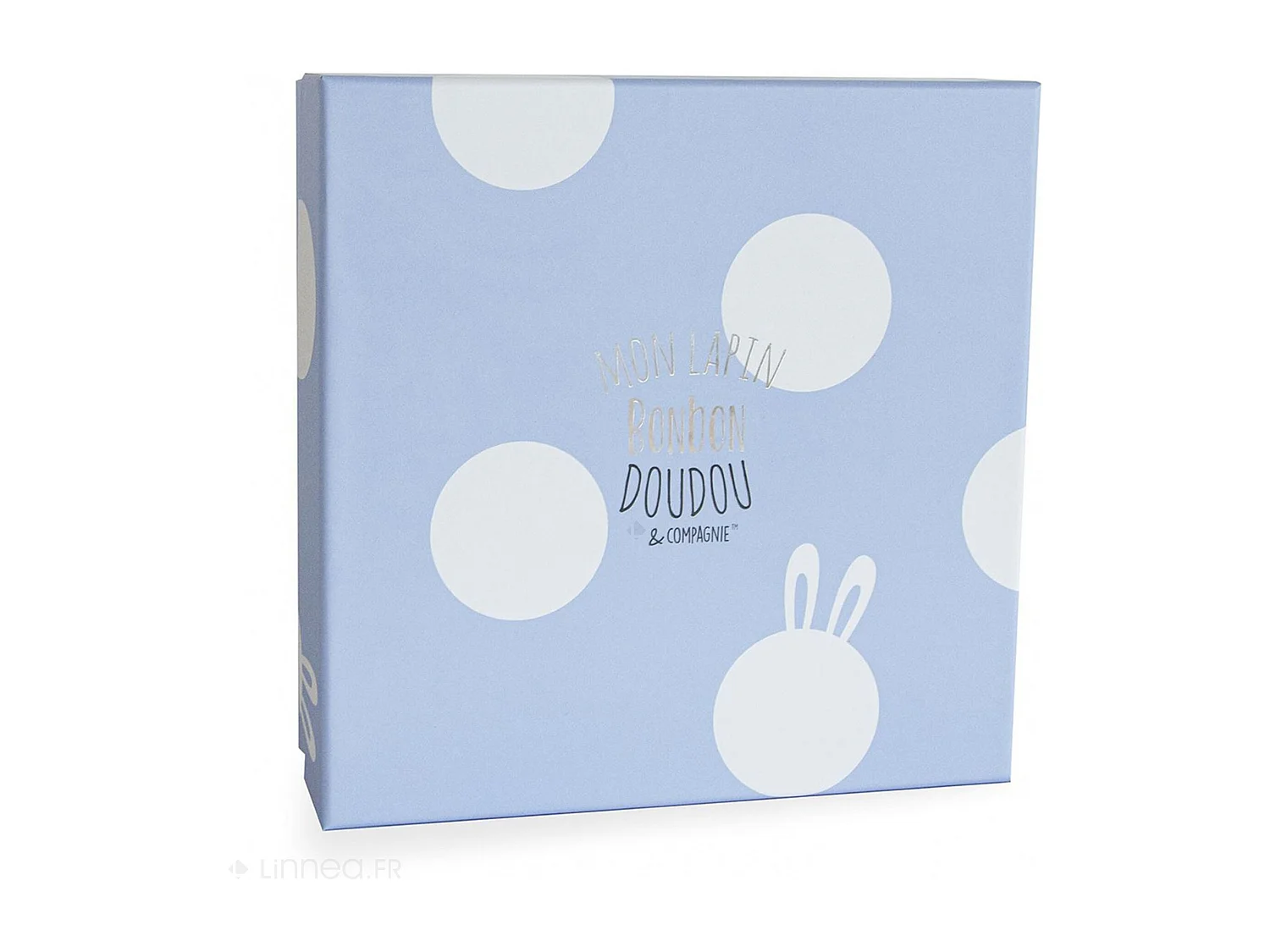 Doudou lapin plat 26 cm polyester collection LAPIN BONBON blanc/bleu