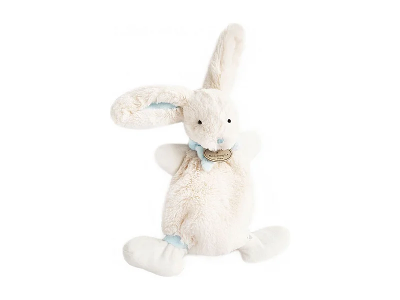 Doudou lapin plat 26 cm polyester collection LAPIN BONBON blanc/bleu