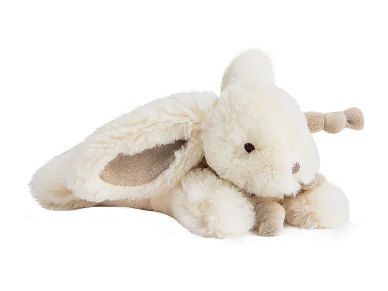 Doudou lapin 20 cm polyester collection LAPIN BONBON blanc/beige taupe