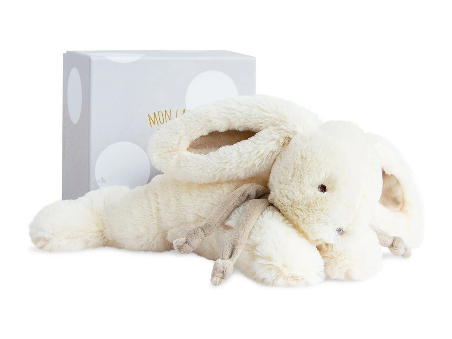 Doudou lapin 20 cm polyester collection LAPIN BONBON blanc/beige taupe