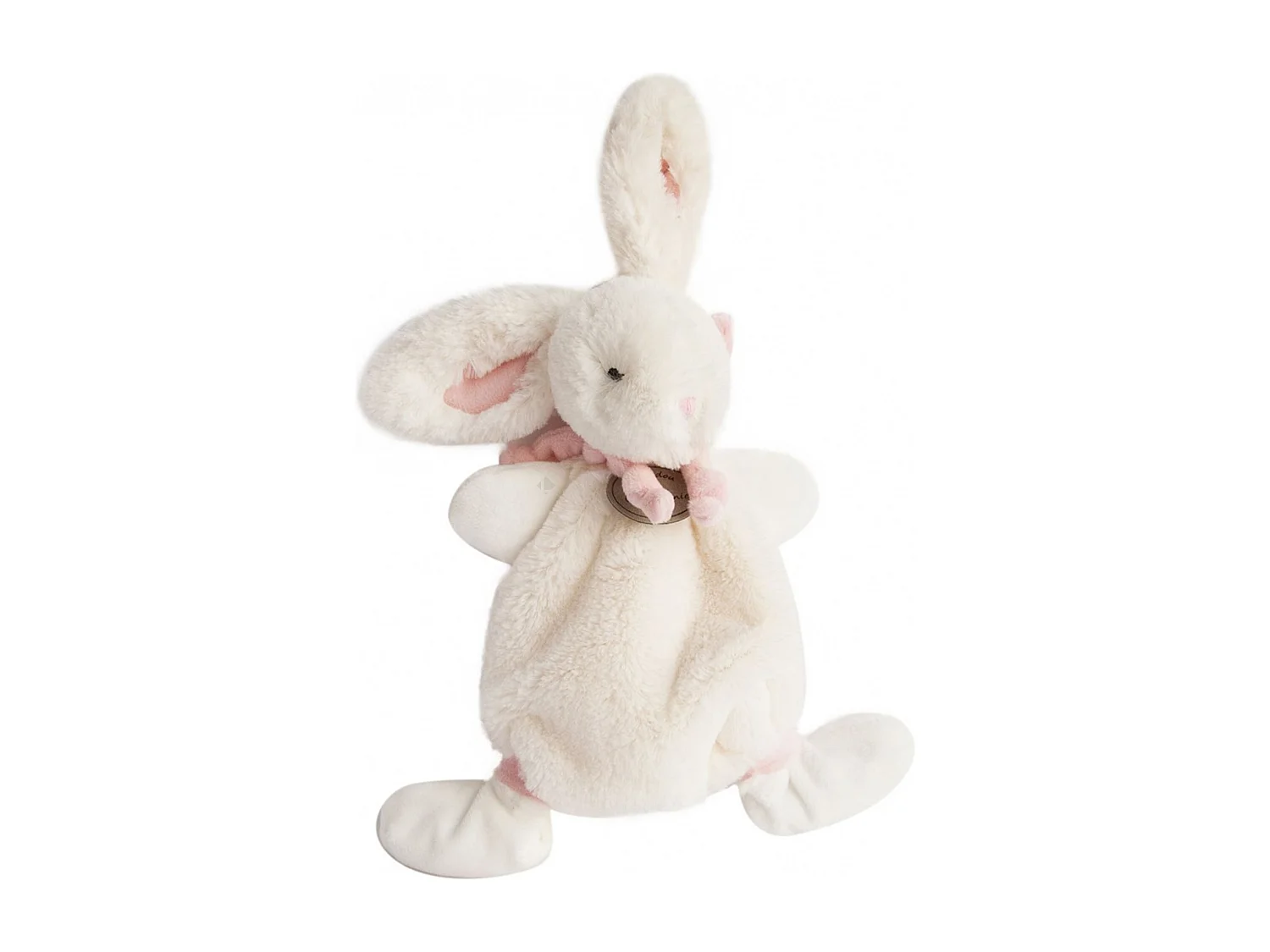 Doudou lapin plat 26 cm polyester collection LAPIN BONBON blanc/rose