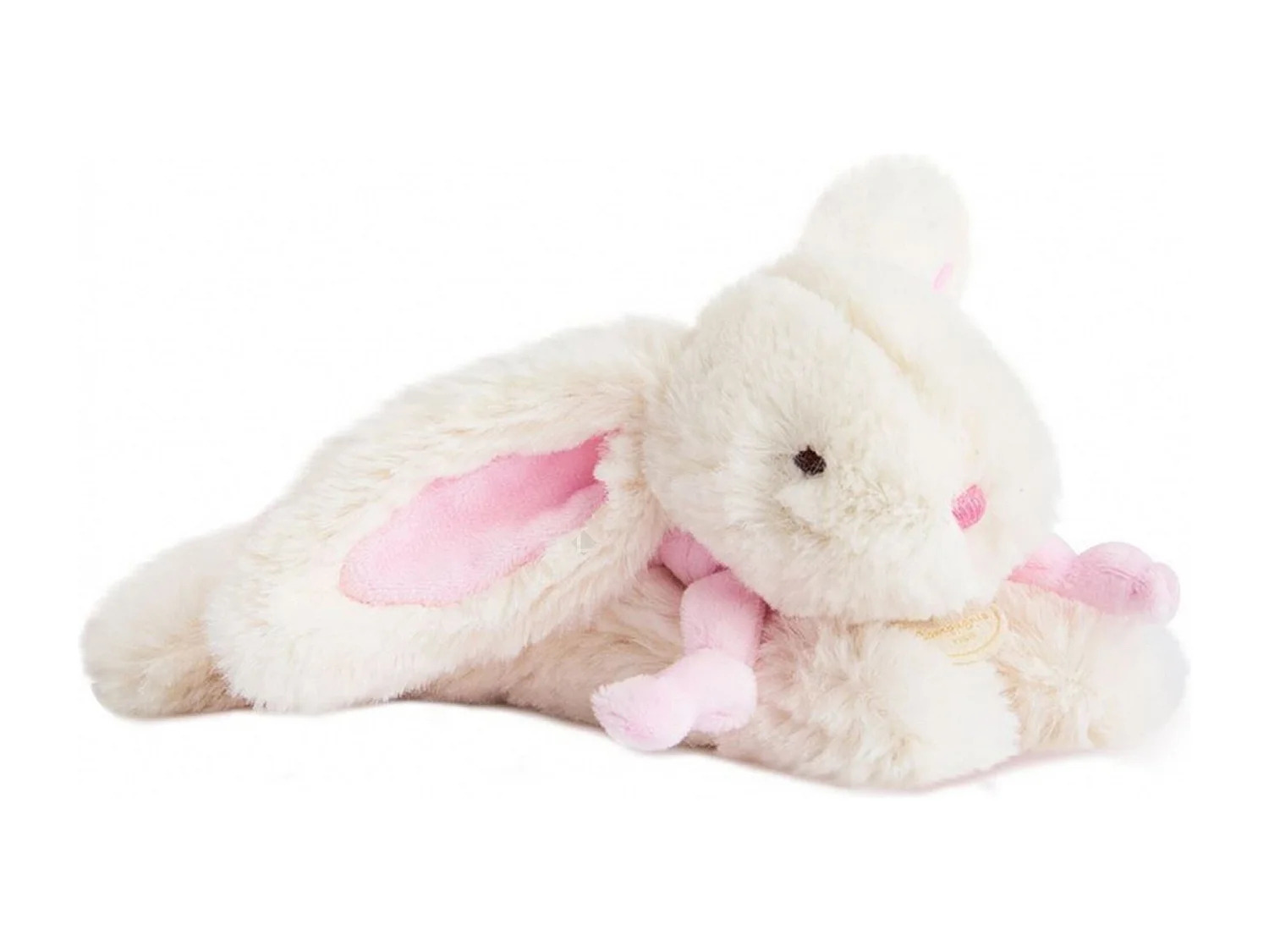 Doudou lapin 20 cm polyester collection LAPIN BONBON blanc/rose