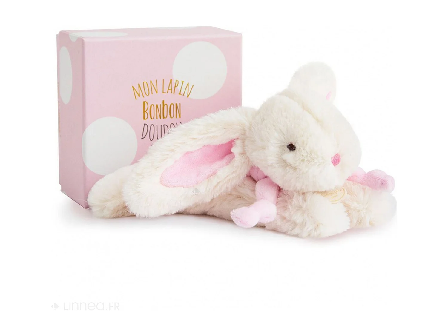 Doudou lapin 20 cm polyester collection LAPIN BONBON blanc/rose