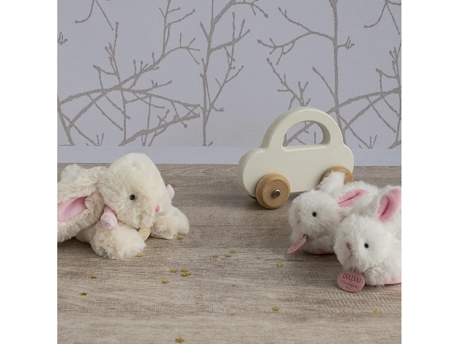 Doudou lapin 20 cm polyester collection LAPIN BONBON blanc/rose