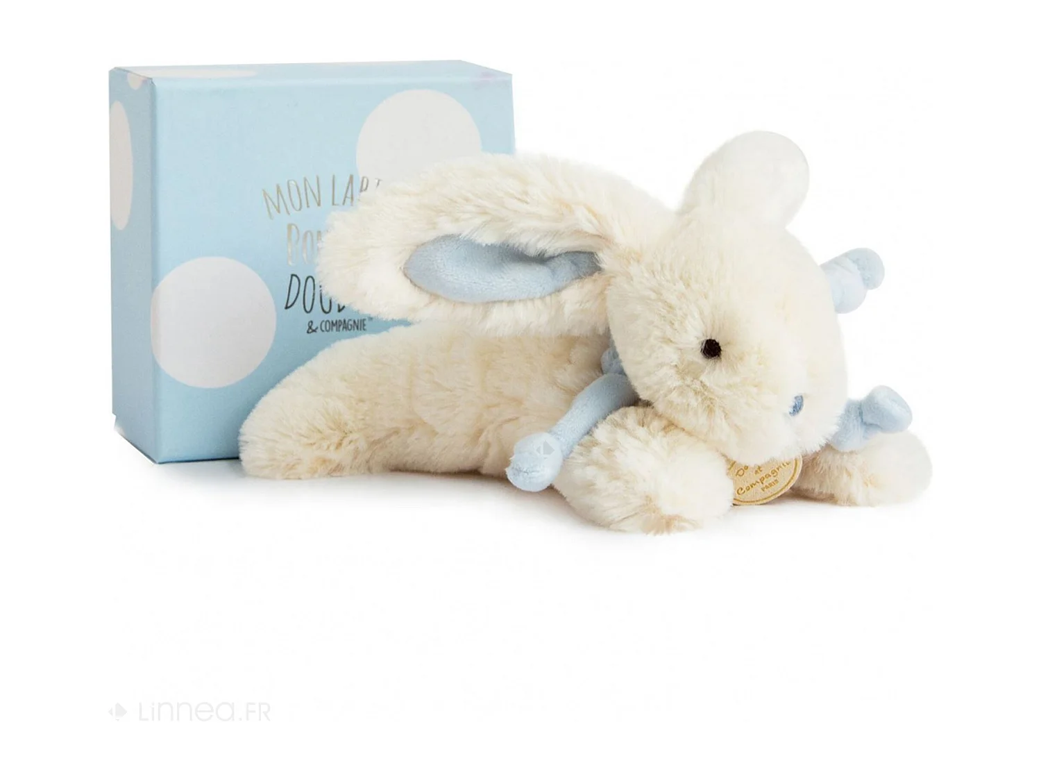 Doudou lapin 20 cm polyester collection LAPIN BONBON blanc/bleu