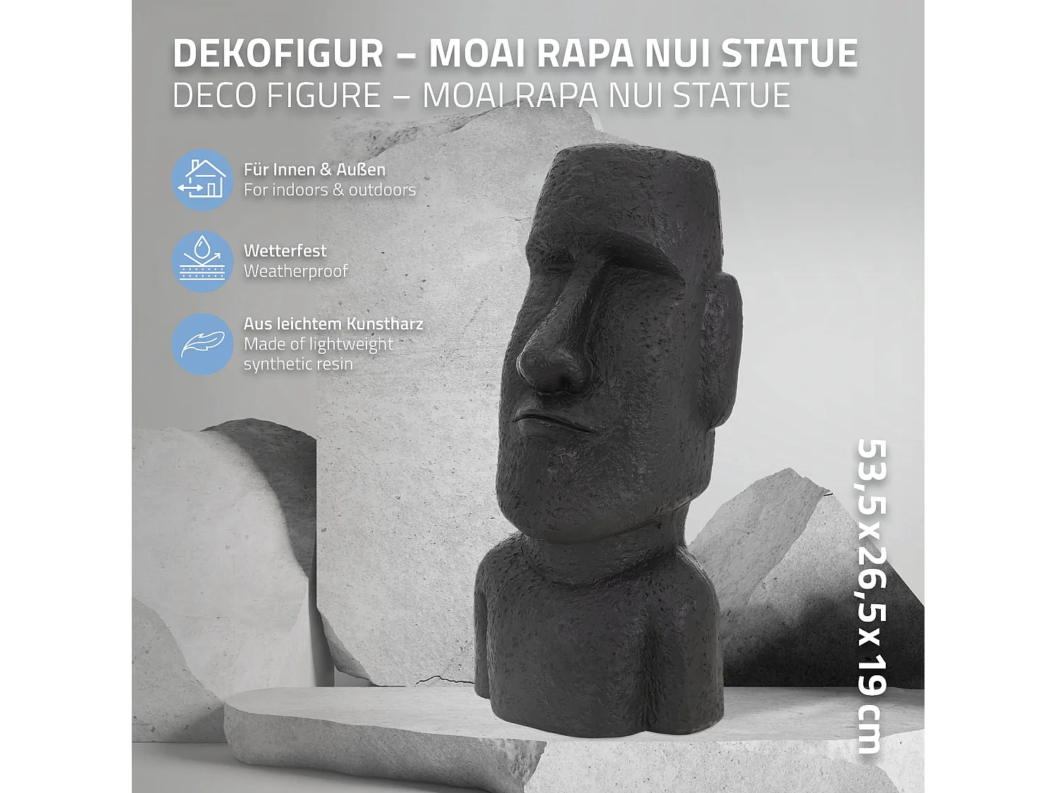 Statue Île de Pâques Moai Rapa Nui 26,5x19x53,5 cm sculpture jardin anthracite