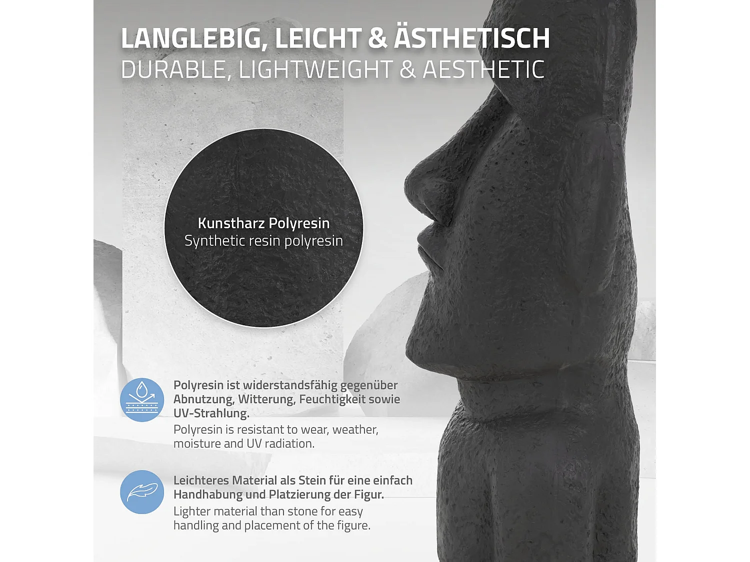 Statua Moai Rapa Nui dell'Isola di Pasqua 26,5x19x53,5 cm scultura da giardino antracite