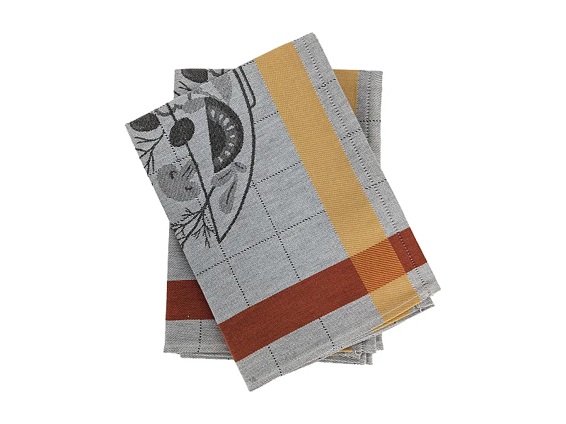 Lot de 2 torchons de cuisine 50x70 cm coton SALAD motif thème salade marron