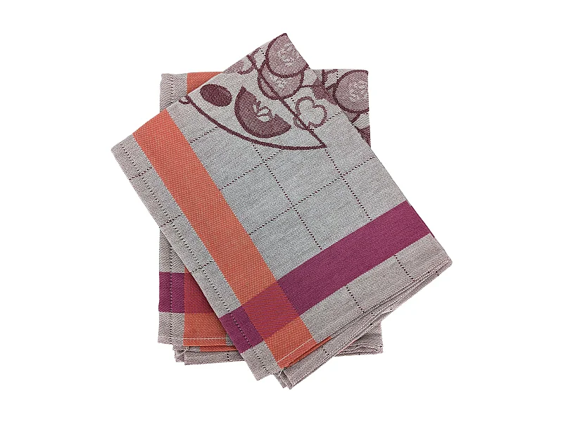 Lot de 2 torchons de cuisine 50x70 cm coton SALAD motif thème salade rose