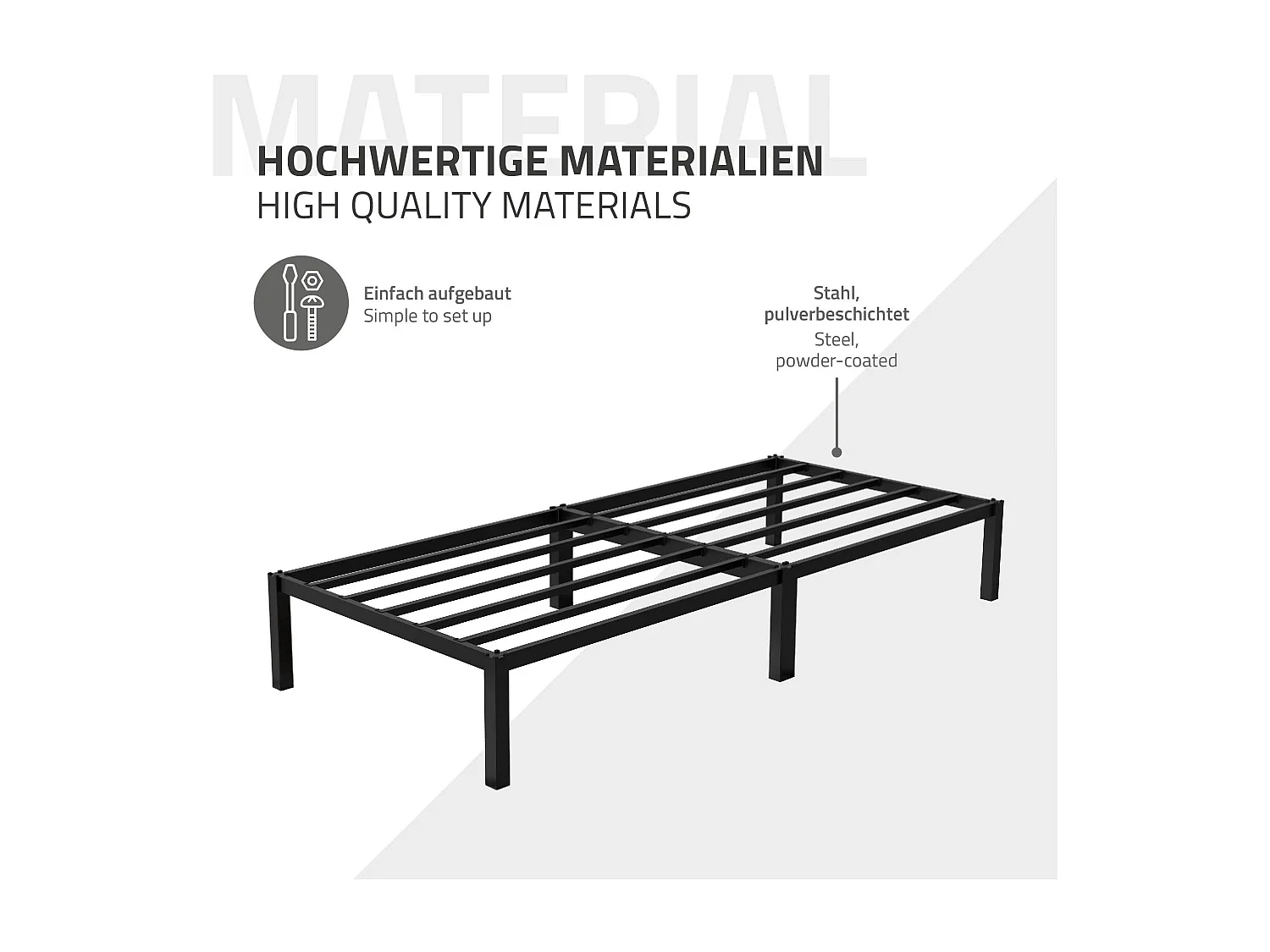 Letto singolo in metallo telaio in acciaio nero con materasso a schiuma 90x200cm