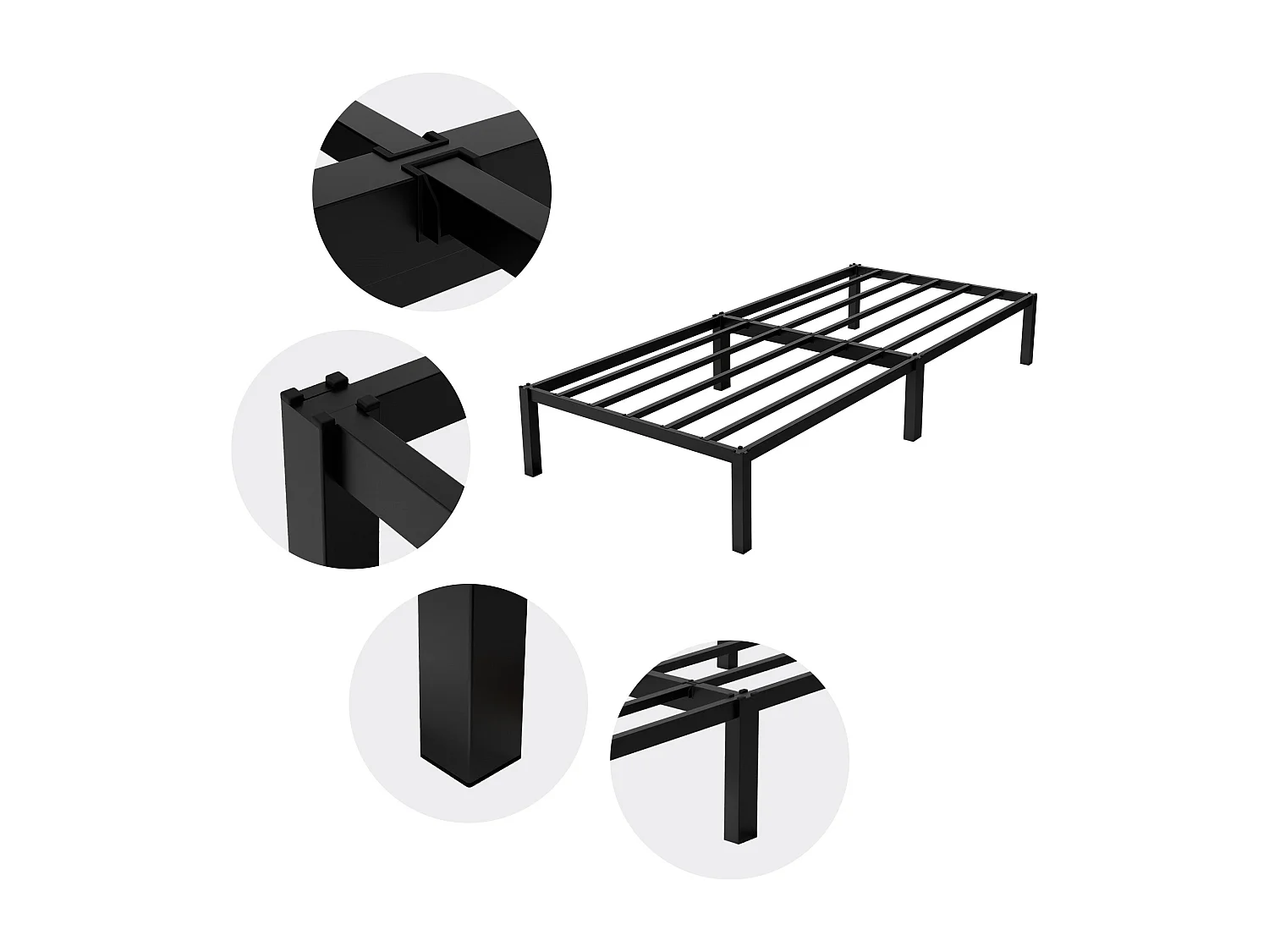 Letto singolo in metallo telaio in acciaio nero con materasso a schiuma 90x200cm