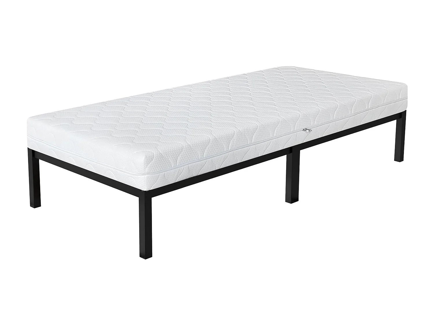 Cadre de lit métal noir avec matelas H:16 cm sommier à lattes intégré 90x200 cm