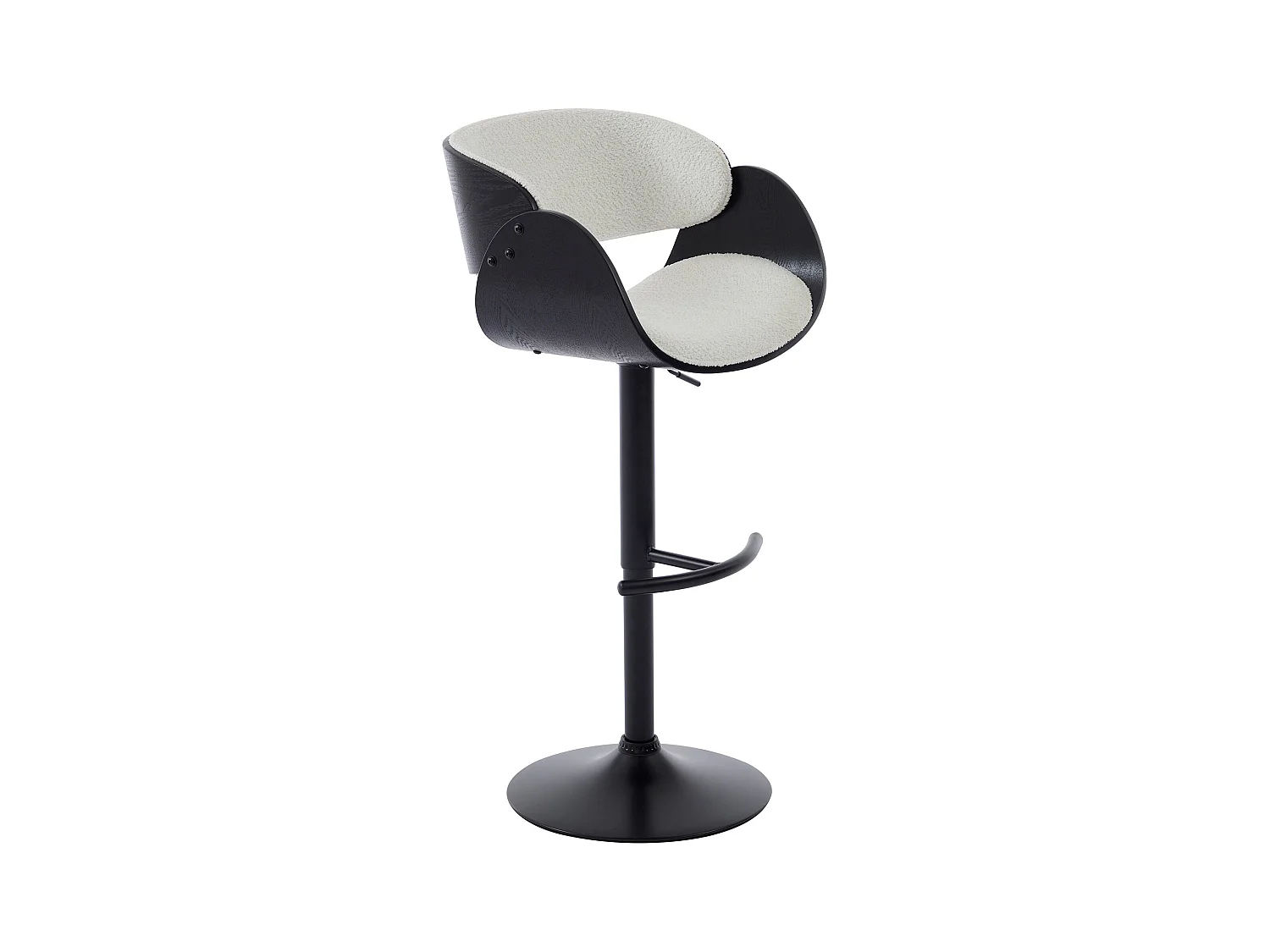 Set de 2 taburetes de bar de tela rizada, chapado de fresno y metal - Altura Ajustable - Blanco y Negro - JELSA