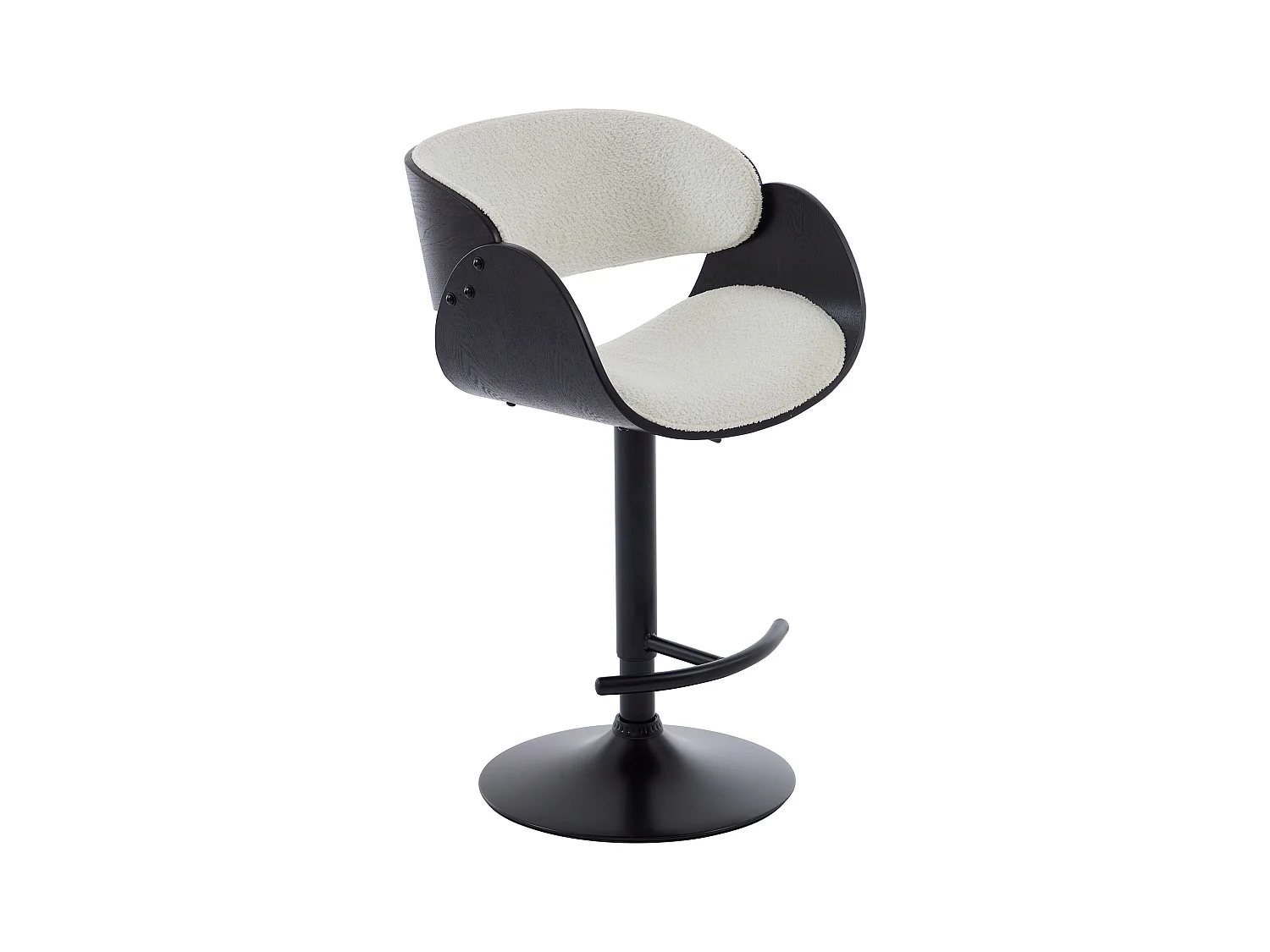 Set de 2 taburetes de bar de tela rizada, chapado de fresno y metal - Altura Ajustable - Blanco y Negro - JELSA