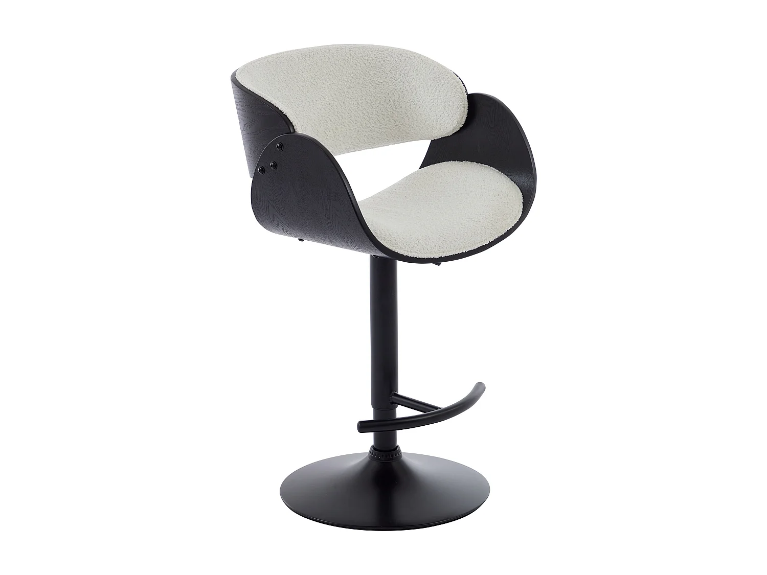 Lot de 2 tabourets de bar en tissu bouclette, placage frêne et métal - Hauteur Réglable - Blanc et Noir - JELSA