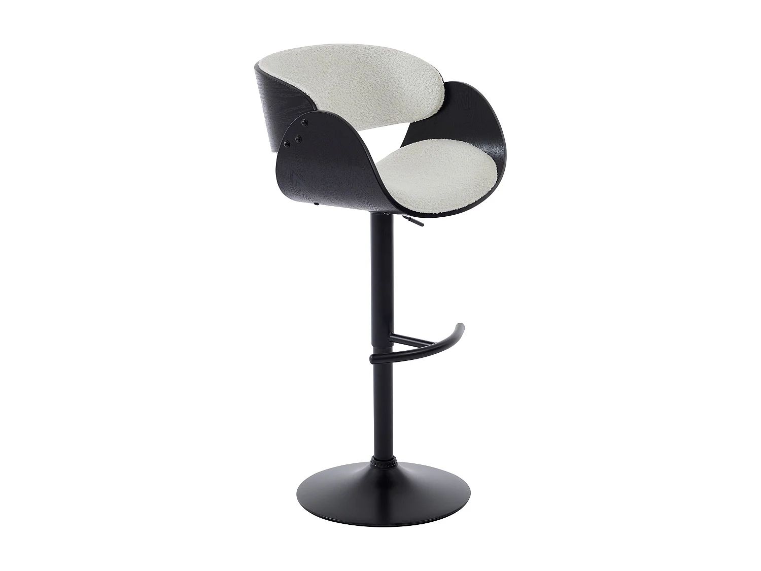 Lot de 2 tabourets de bar en tissu bouclette, placage frêne et métal - Hauteur Réglable - Blanc et Noir - JELSA